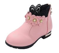 Little/big Kids Shoes Fashion Boots Shoes Plush Tube 3D Flowers Print Leather Boots Girls Boots Size 10 (Pink, 1 Big Kids)