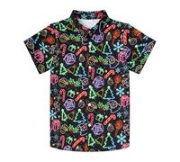 Little & Big Kids Short Sleeve Button Down Hawaiian Shirt 7-14 Years, 0 Christmas Green Purple, 11-12 ans