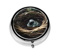 Little Bird Nest A Round Mini Pillbox with Three Compartments for Storing Vitamins, Fish Oil, and Nutritional Supplements.