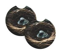 Little Bird nest Print Car Cup Holder Coasters 2 Pack - 2.7 in Water Bottle Pad with A Finger Notch,for Women Men