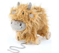 Little Bird Told Me - Hubert Highland Cow Pull Along Toy for Baby 6+ Months Unisex - 2-in-1 Soft Toy, Removable Wheels, Sensory Plush Fabric - British Brand Since 2007