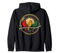 Little Birds on a Branch with Rising Sun Reggae Emblem Zip Hoodie