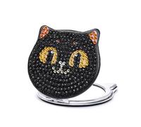 Little black cat-Animal Special Shape Diamond Painting Compact Mirror DIY Pocket Mirror Diamond Painting Portable Folding Wallet Mirror with Cover Diamond Art Kit with Magnifying Glass for Women