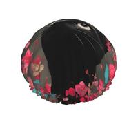 Little black cat in the flowers Large Double-layer shower cap prevents hair from getting tangled during showering and skincare.