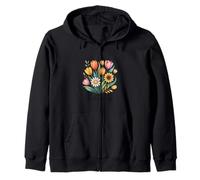 Little Bloom Boho Nature-Inspired Floral Graphic Zip Hoodie