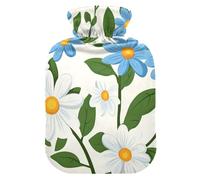 Little Blue Daisies Flowers hot Water Bottles with Soft Cover, 2L hot compresses for The Body for Hand Feet Warmer, Menstrual Cramps, Bolsa para cólicos menstruales