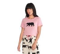 Little Blue House Womens Bear Family Pyjama Sets, Women's Short Sleeve Pyjama Tee - Black Bear On Pink, S UK