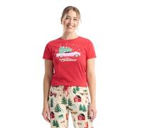 Little Blue House Women's Short Sleeve Tee Pyjama Top, Merry Christmas, Large