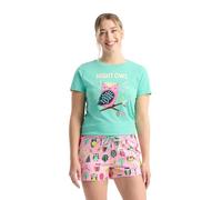 Little Blue House Women's Short Sleeve Tee Pyjama Top, Night Owl, Large