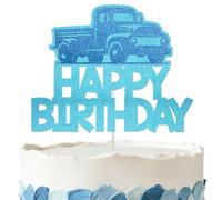 Little Blue Truck Birthday Cake Topper - Glitter Little Blue Truck Birthday Decorations for Truck Themed Party Supplies