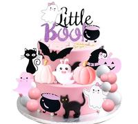 Little Boo Cake Topper Pink Halloween Ghost Pumpkins Pink Balls Cupcake Toppers Decor Halloween Baby Shower Birthday Party Supplies