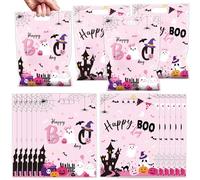 Little Boo Party Favor Bags - 50 Pcs Pink Little Boo Goodie Candy Gift Bags Happy Boo Day Cute Ghost Themed Party Favor Supplies for Halloween Birthday Baby Shower Decorations