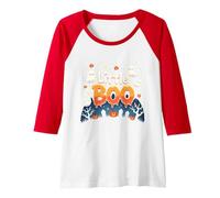 Little Boo: Spooky Cute Halloween Ghosts and Pumpkins Raglan Baseball Tee, Women, Red/White, XXL
