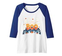 Little Boo: Spooky Cute Halloween Ghosts and Pumpkins Raglan Baseball Tee, Women, Royal Blue/White, XXL