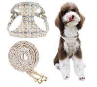 Little Boss Dog Harness, Plaid Pattern Soft Suede Small Dog Harness and Leash Set with Snap Buckle, Adjustable Lightweight No Pull Dog Vest Harness for Small Medium Size Dogs Cats