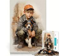 Little Boy And Dog Teenager Jigsaw Puzzles 1000 Pieces Home Fun Sharp Detail Family Fun Wall Display (38x52cm)