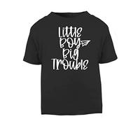 Little boy Big Trouble Statement [BBY5] Short Sleeve Cotton Toddler t Shirt, 3-4 Years, Black
