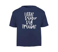 Little boy Big Trouble Statement [BBY5] Short Sleeve Cotton Toddler t Shirt, 3-4 Years, Navy