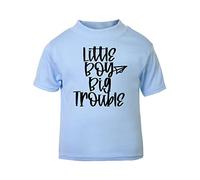 Little boy Big Trouble Statement [BBY5] Short Sleeve Cotton Toddler t Shirt, 3-4 Years, Pastel Blue