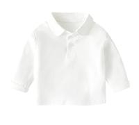 Little Boy Classic Pique Polo Shirt Baby Long Sleeve School Uniform Toddler Solid Color Shirts Casual Regular Fit Clothes Soft and Comfortable (White, 2-3 Years)