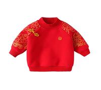Little Boy Girls Outfits Tang Style Chinese New Year Suit Traditional Pullover Sweatshirts Casual Crewneck Long Sleeve Tops for Newborn Baby Cute Winter Clothes (Red, 3-4 Years)