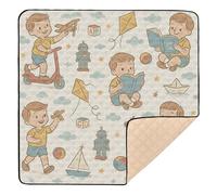 Little Boy Vintage Wallpaper Large Sturdy Baby Gym & Activity Mat for Indoor Outdoor Portable Infant Play Mat for Baby Kids Toddlers Infants, 50'' x 50''