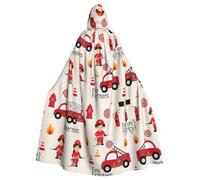 Little Boys And Girls In Firefighters Print Adults Hooded Cloak, Halloween Robe Hooded Cape Witch Wizard Cosplay Costumes For Men Women
