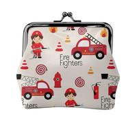 Little Boys and Girls in Firefighters Print Charm and Versatile Coin Purse Exquisite Waterproof Kiss Lock Wallet for Keys Cards