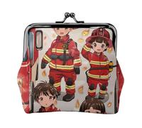 Little Boys and Girls in FireFighters Print Coin Purse for Women Cute PU Leather Kiss-lock Change Purse Wallet, Black, One Size, Pattern