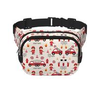 Little Boys and Girls in FireFighters Print Square Double Layer functionality Waist Bag Unisex Crossbody Pack Travel Workout, Black, One Size