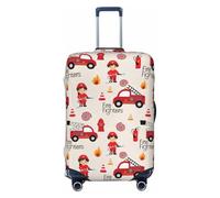 Little Boys and Girls in Firefighters Print Unique Suitcase Covers Travel Luggage Cover with Elastic Anti Scratch Design