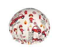 Little Boys and Girls in FireFighters Printed Bathing Cap, Dual Layer Hair Protector, Elastic Hair Cover For Washing Face, 10.6in/27cm