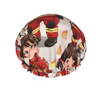 Little Boys and Girls in FireFighters Printed Double-Layer Waterproof Shower Cap - Reusable Spa & Face Mask Bathing Hat for Travel, Home Care & Beauty Routine