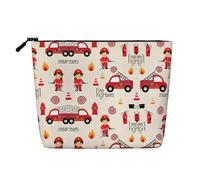 Little Boys and Girls in Firefighters Printed Fake Hemp Makeup Bag â€“ Travel Toiletry Organizer, Daily Storage, Business Trip Essential