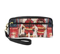 Little Boys and Girls in Firefighters Printed Leather Makeup Bags with Wrist Strap Portable Travel Toiletry Bag Cosmetic Organizer Bag for Women