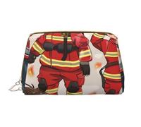 Little Boys and Girls in Firefighters Printed Makeup Bag for Women Portable Leather Make up Bag Travel Zipper Cosmetic Bags Organizer
