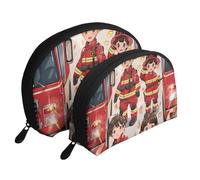 Little Boys and Girls in Firefighters Printed Makeup Bags 2-Piece Portable Shell Travel Toiletry Bag Cosmetic Organizer Bag for Women
