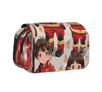 Little Boys and Girls in Firefighters Printed Print Flip Top Double Layer Pencil Case - Large Capacity School Supplies Organizer for Students, Kids, Teens, Artists, Travel & Office Use