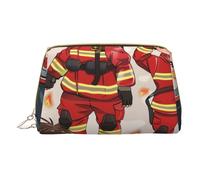 Little Boys and Girls in Firefighters Printed Small Makeup Bag Portable Leather Make up Bag Travel Zipper Cosmetic Bags Organizer for Women