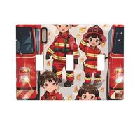 Little Boys and Girls in FireFighters Prints Wall Plate Decor Triple Toggle Switch Trim Panel, Decorative 3-Gang Switch Plate Outlet Cover