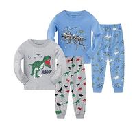 Little Boys Dinosaur Pyjamas Sets Cotton Space Pjs Long Sleeved Christmas Pajamas for Kids 3-8 Years Children Clothes - 4 Piece Blue