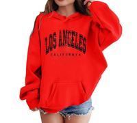 Little Boys Girl Hoodies Long Sleeve Sweatshirt with Pocket Los Angeles Print Outerwear Casual Comfortable Crop Tops Easy Care Top Plus Size Basic Clothes, Red, 6-7 Years
