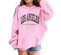Little Boys Girl Hoodies Long Sleeve Sweatshirt with Pocket Los Angeles Print Outerwear Casual Comfortable Crop Tops Easy Care Top Plus Size Basic Clothes, Pink, 9-10 Years
