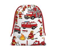 Little Boys Girls FireFighters -Print Soft Drawstring Gifts Bags Pouches For Wedding Favors & Party Events, Bulk Storage (Multi-Use) S Size