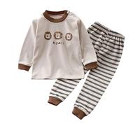Little Boys Girls Pajamas Dinosaur Animals 2 Piece Train Toddler Kids Cartoon Sleepwear Fall Clothes Set Kitty Toddler Khaki