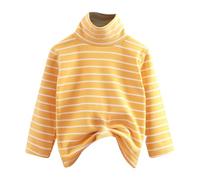 Little Boys & Girls' Thermal Top - Kids Winter Undershirt, Stripe Turtleneck Detail, Fleece Lined Baselayer, Long Sleeve T-Shirt, Warm for Cold Seasons(Yellow, 3-4 Years)