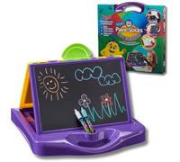 Little Brian Portable Double-Sided Art Station with Paint Sticks | Kids Paint & Chalk Set | Includes Whiteboard, Chalkboard, 6 Chalk Sticks, 6 MINI Paint Sticks, Duster & Paper | Travel-Friendly Gift