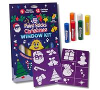 Little Brian Paint Sticks for Kids - Window Art, 6 Pack Assorted Festive Colours & 12 Christmas Stencils - Mess-Free, Easy Clean Up, Fast Drying Action, Vibrant Colours, Multi-Surface, Twist & Paint