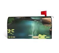 Little Bridge in The East It is a Waterproof Fabric Mailbox Cover with a Print on one Side and a Curved Opening on one Side.