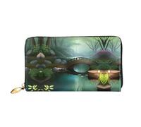 Little Bridge in the East Leather long wallet, double-sided printing, microfiber leather material, unisex, waterproof and durable, Black, One Size